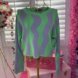 Wave Striped Crop Sweater